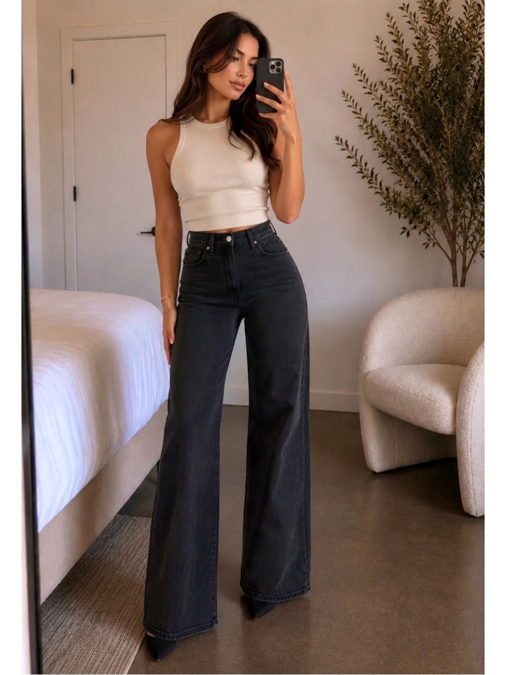 Levi’s Premium Ribcage Wide Leg Jeans W23 L32 Black Big E Zip Fly $110